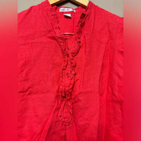 SUSAN BRISTOL 100% Linen Ruffle Front Detail Top - Picture 3 of 6